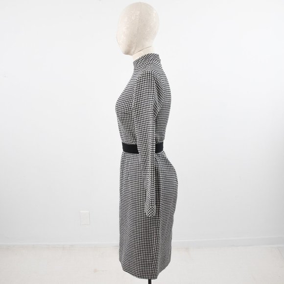 Vintage M Wool Silk Gingham Plaid Check Dress - Picture 10 of 12